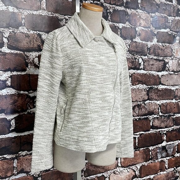 Max Studio Nordstrom NWT Jacket Diagonal Zip Knit Collar Tan White Size Large L - Picture 7 of 17